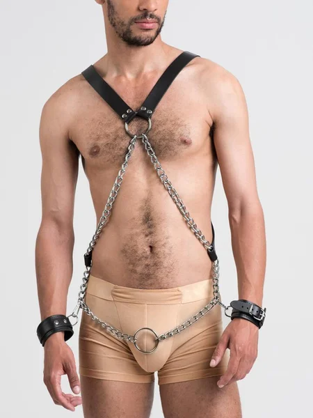 DOMINIX Deluxe Leather and Chain Harness with Cock Ring and Cuffs — image 13 of 13