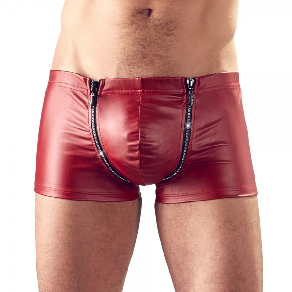 Svenjoyment Red Matt Look Pants With Rhinestones - Small
