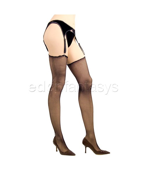 Velvet and fishnet garter set