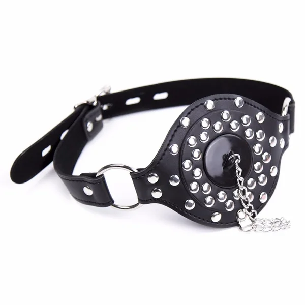 Leather Studded Open Mouth Feeding Gag — image 14 of 16