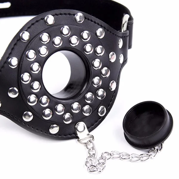 Leather Studded Open Mouth Feeding Gag — image 16 of 16