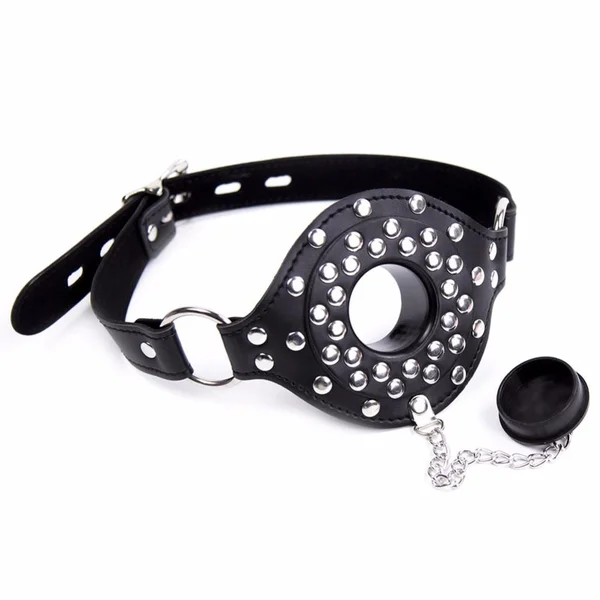 Leather Studded Open Mouth Feeding Gag — image 12 of 16