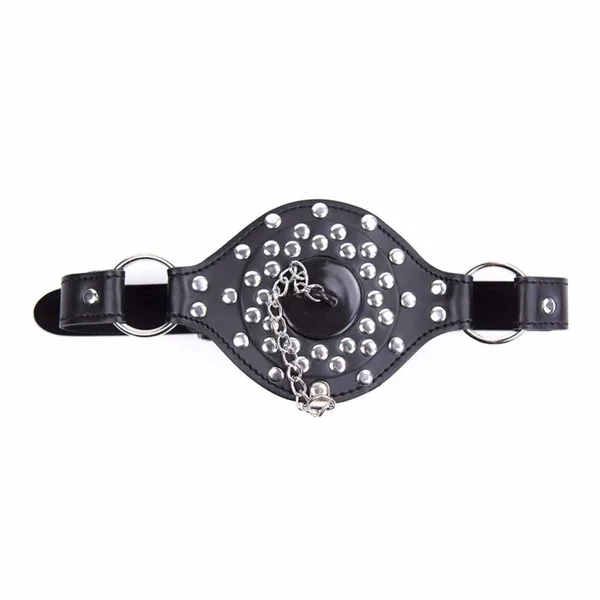 Leather Studded Open Mouth Feeding Gag — image 13 of 16
