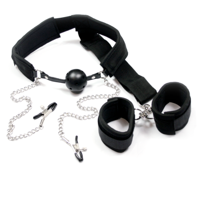 Ball Gag Nipple Clamp and Bondage Restraint System