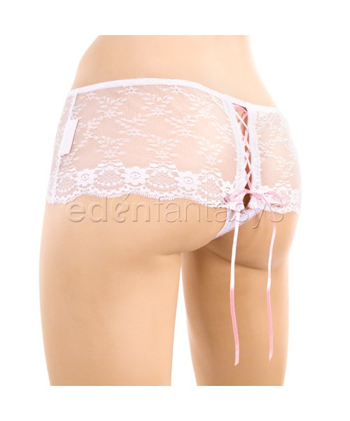White lace up crotchless panty — image 5 of 6