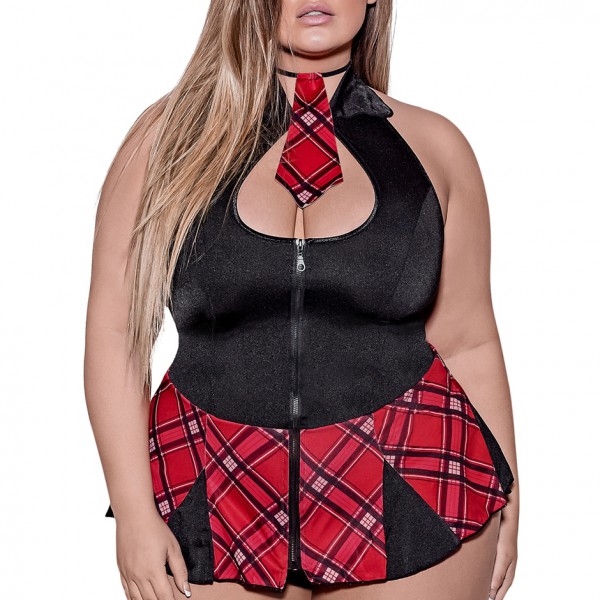 Exposed Plus Size Zip Front Sexy Schoolgirl Costume
