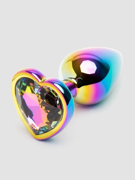 Rear Assets Small Jewelled Rainbow Heart Metal Butt Plug 2 Inch — image 17 of 17
