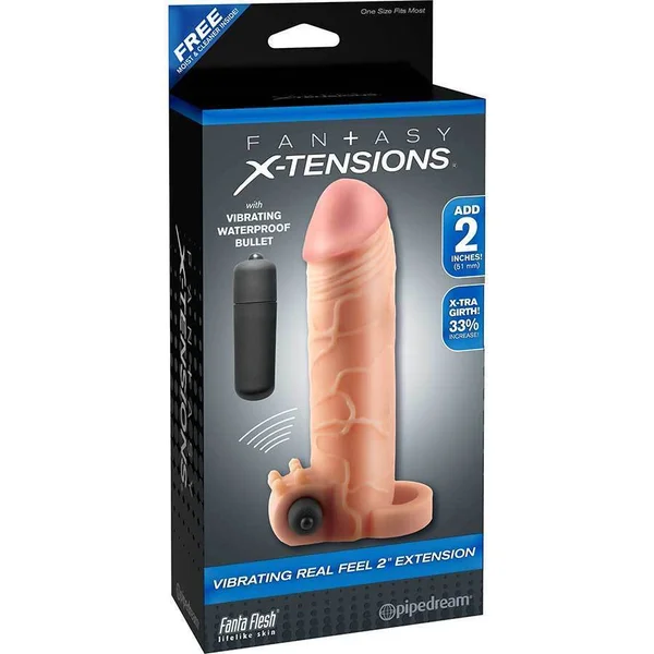 Vibrating 2 Inch Tan Penis Extension Sleeve Real Feel  X-Tensions — image 19 of 19
