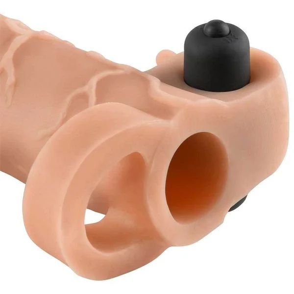 Vibrating 2 Inch Tan Penis Extension Sleeve Real Feel  X-Tensions — image 17 of 19