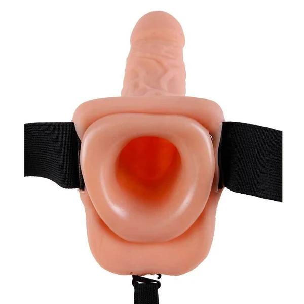 Natural 7" Penis Extender Sleeve for Men | Tan Hollow Strap On and Harness — image 8 of 10