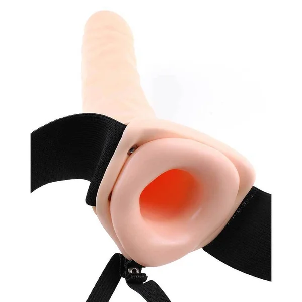 Vibrating Penis Extension Sleeve 8" Hollow Tan Strap On Sheath — image 9 of 10
