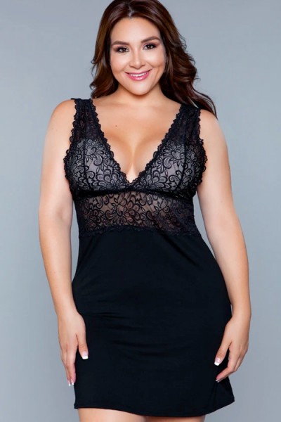 Be Wicked Orian Black Lace & Jersey Babydoll