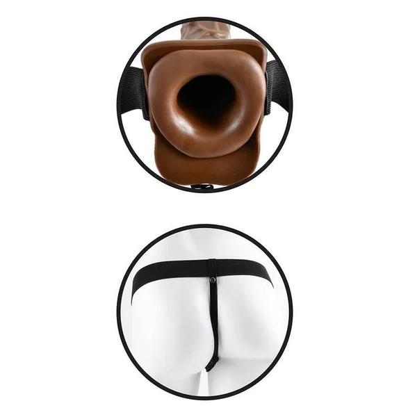 Vibrating 7" Brown Hollow Strap-On Penis Extension with Balls — image 11 of 14