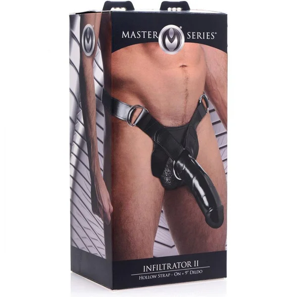 Infiltrator II Large 10'' Hollow Strap On Penis Extension W/ Harness Black — image 9 of 12
