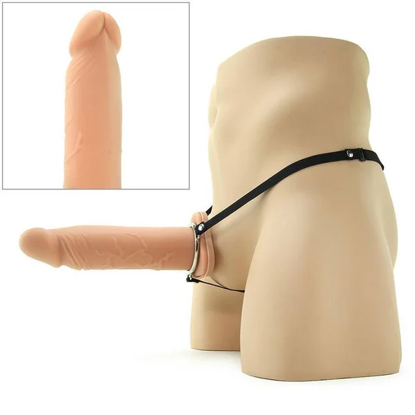 Silicone Penis Extension Sleeve 8'' Tan Hollow Strap On X-Tensions — image 8 of 14
