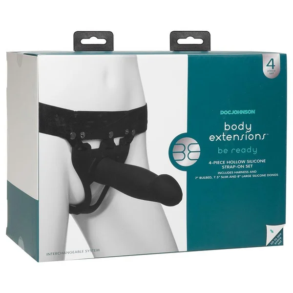 Be Ready Hollow Silicone Strap On Penis Extension Set Black — image 12 of 12