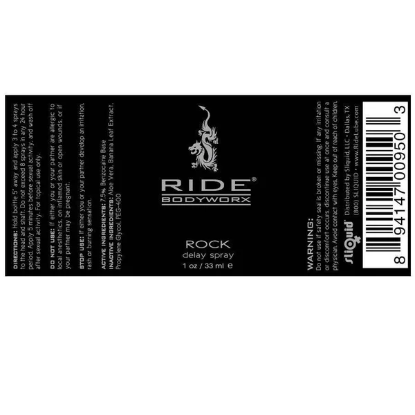 Ride Bodyworx ROCK Benzocaine Infused Male Delay Spray 1 oz by Sliquid — image 4 of 4