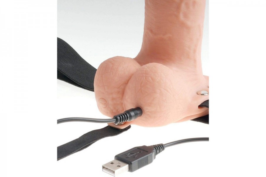 FETISH FANTASY 9 IN. HOLLOW RECHARGEABLE STRAP-ON WITH BALLS