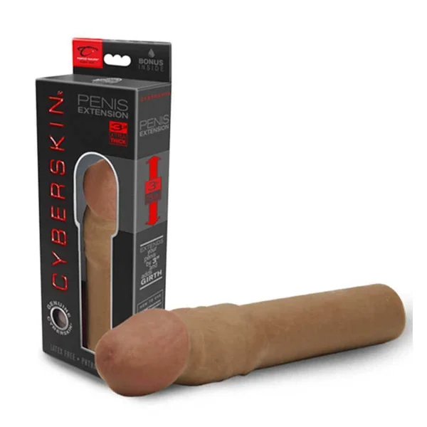Cyberskin Penis Extension Sleeve 3'' Transformer XL Thick Brown Sheath — image 3 of 4