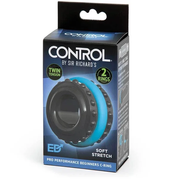 Control Pro Performance Beginners Dual Cock Ring Set by Sir Richards Black and Blue — image 12 of 12