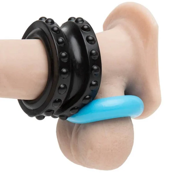 Control Pro Performance Beginners Dual Cock Ring Set by Sir Richards Black and Blue — image 8 of 12
