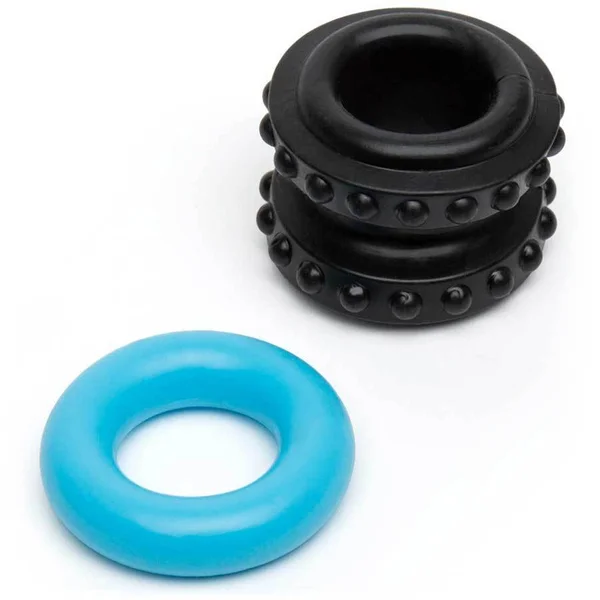 Control Pro Performance Beginners Dual Cock Ring Set by Sir Richards Black and Blue — image 10 of 12