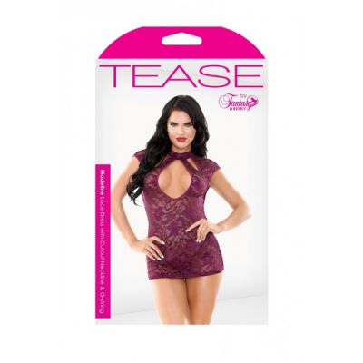 Tease Madeline Lace Dress with Cutout Neckline Panty Wine One Size