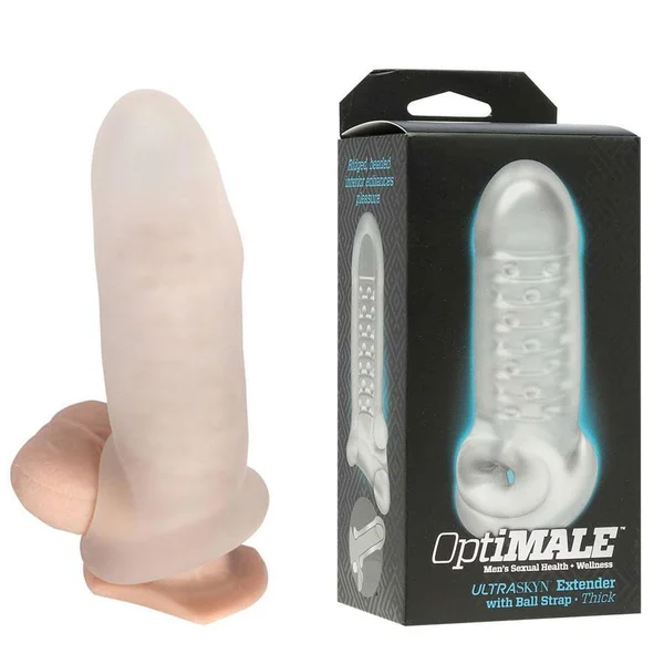 Extra Thick 6 Inch Penis Sleeve Extender by Optimale | Clear Ultraskin Cock Sheath with Ball Strap — image 8 of 14