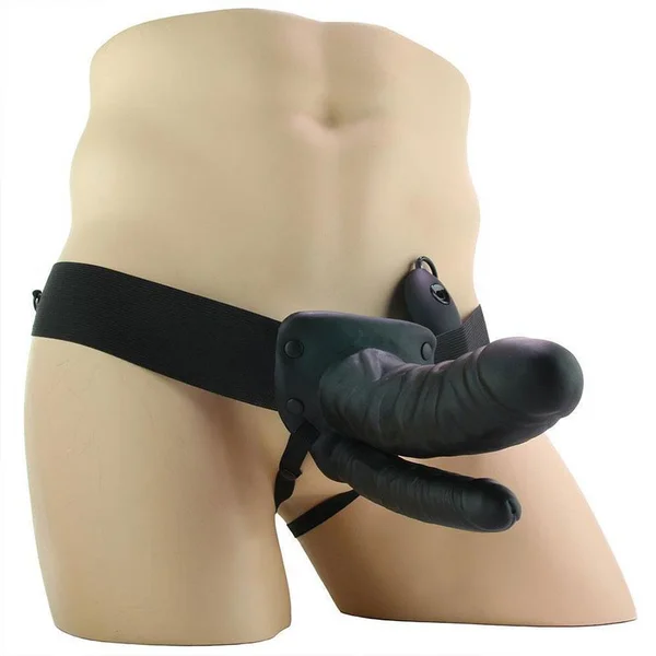 Vibrating Double Penetration Hollow Black Strap On for Men by Lux — image 6 of 10