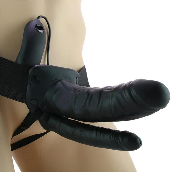 Vibrating Double Penetration Hollow Black Strap On for Men by Lux — image 7 of 10