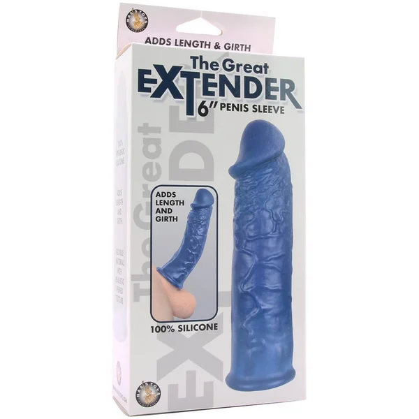 The Great Extender 6 Inch Blue Silicone Penis Sleeve for Men — image 14 of 14