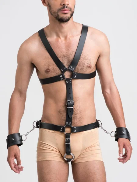 DOMINIX Deluxe Leather Body Harness with Cock Ring and Wrist Cuffs — image 19 of 19