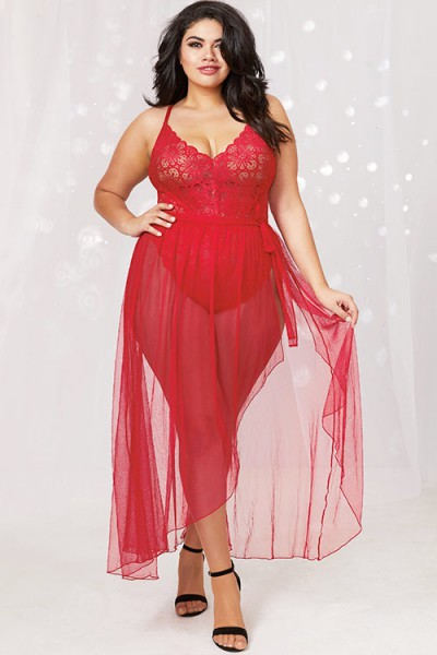 Dreamgirl Jubilee Lace Teddy with Maxi Skirt