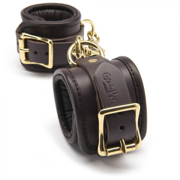 Coco de Mer Brown Leather Wrist Cuffs S/M