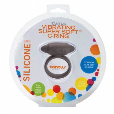 Tantus Silicone Vibrating Cock Ring Super Soft Black C Ring for Men