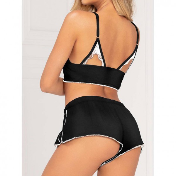 Seven 'til Midnight Black and White Bralette and Shorts Set 