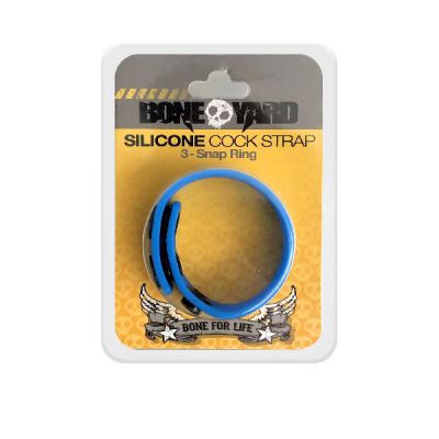 Boneyard Silicone Cock Strap 3 Snap Ring Blue