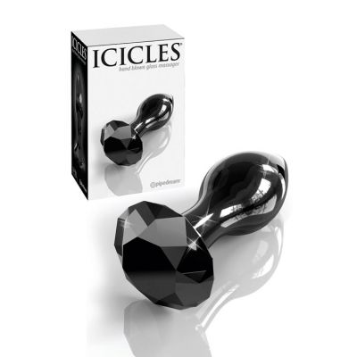 Pipedream 3 6 Icicles Black Glass Butt Plug with Round Cut Base