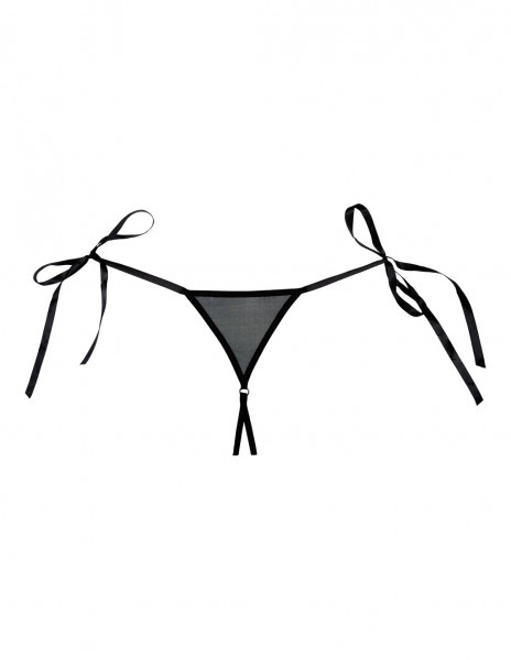 Allure Lingerie Sheer and Lace Crotchless Side Tie Thong