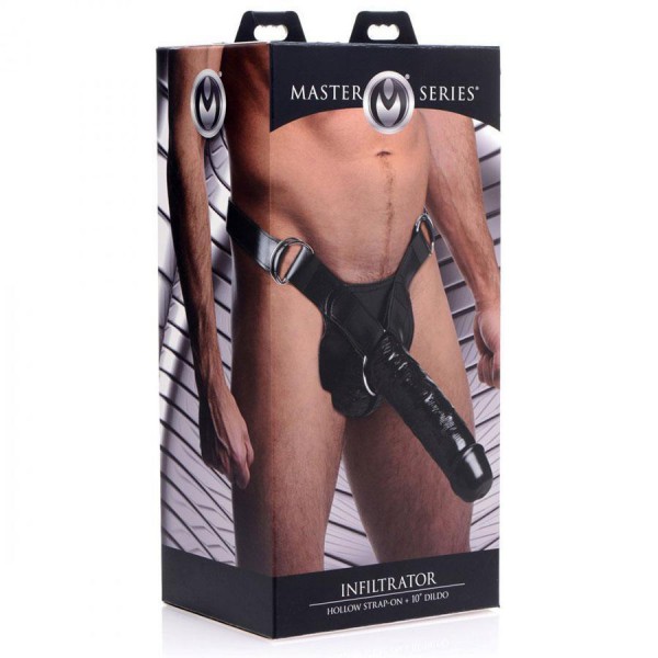 Infiltrator Large 10'' Hollow Strap On Penis Extension W/ Harness Black