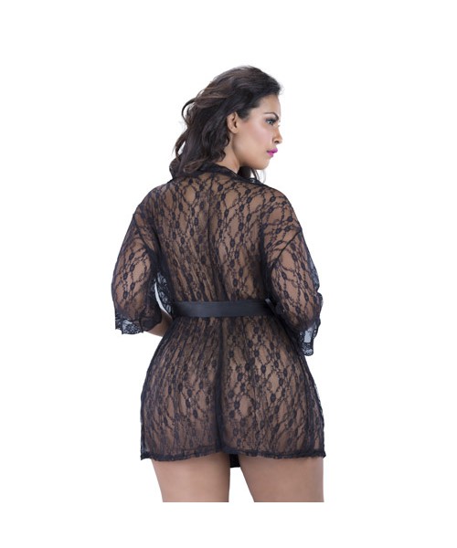 Curves lace robe with belt queen size