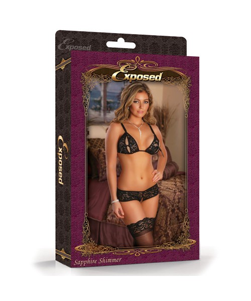 Sapphire Shimmer peek-a-boo bra and short
