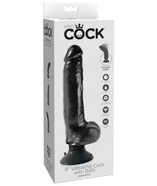 King Cock 9 Inch Vibrating Cock With Balls - Black - 9 Inch — image 9 of 14