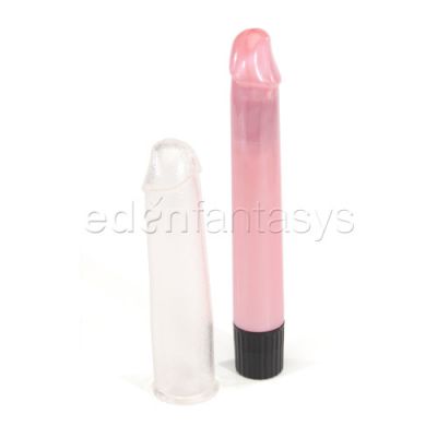 Slender penis vibe with silicone sleeve