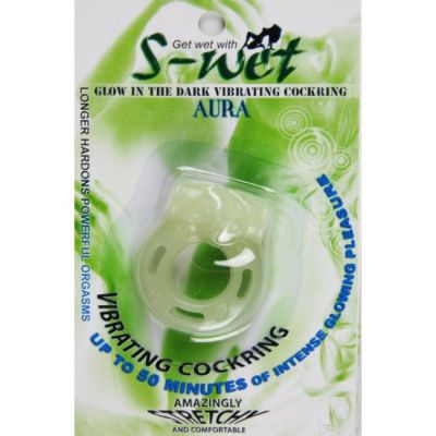 S Wet Aura One Use Glow in the Dark Vibrating Cockring Green