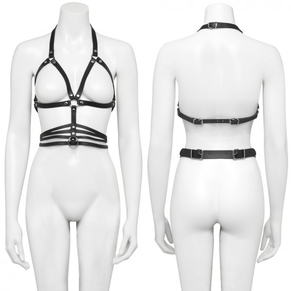 DOMINIX Deluxe Leather Open Cup Harness Bra