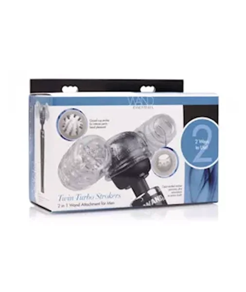 Twin Turbo Strokers 2 In 1 Wand Attachment For Men - Clear — image 9 of 14