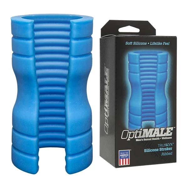 Platinum Silicone Split Sleeve Ribbed Male Masturbator & Stroker by Optimale — image 4 of 6