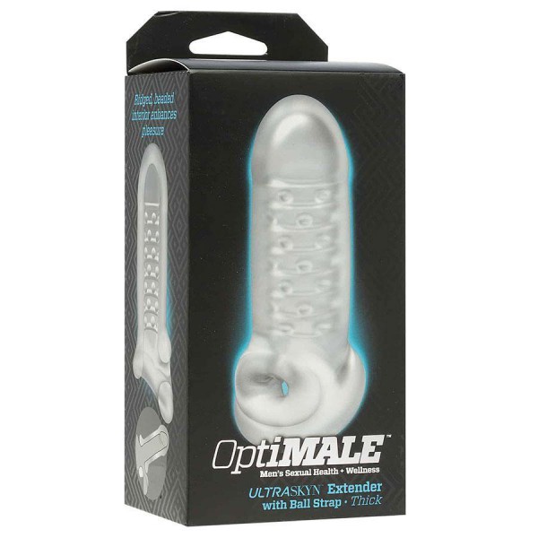 Extra Thick 6 Inch Penis Sleeve Extender by Optimale | Clear Ultraskin Cock Sheath with Ball Strap