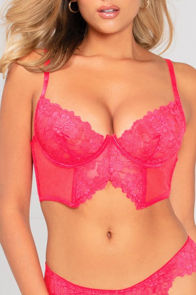 Seven Til Midnight Intimate Detail Pink Lace Longline Bra with Panty